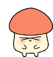 a cartoon drawing of a mushroom with a red hat and a sad face