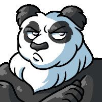 a cartoon drawing of a panda bear with an angry look on its face