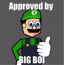 a cartoon character giving a thumbs up with the words approved by big boi