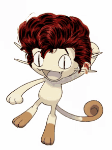 a cartoon cat with red hair and a tail