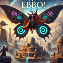 a poster for a game called ebbo with a butterfly on the cover