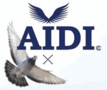 a logo for a company called aidi with a pigeon