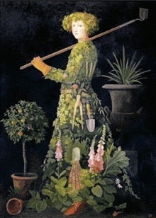 a painting of a woman made of plants and flowers