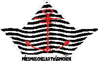 a black and white striped boat with an anchor and the words miesmuschelartwurmchen below it