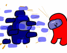 a blue and red among us character fighting each other