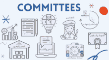 a poster showing different types of committees with arabic writing