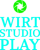 a logo for wirt studio play with a green circle in the middle