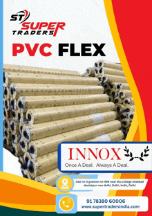 an advertisement for super traders pvc flex innox