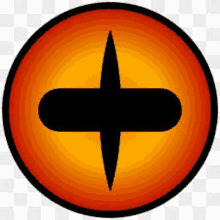 a red and orange circle with a black cross in the middle .