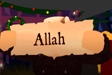 a piece of paper that says allah in black letters