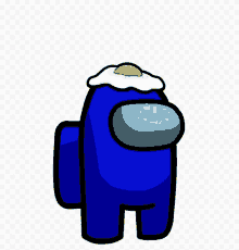 a blue among us character with a fried egg on its head