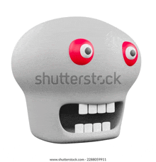 a 3d rendering of a cartoon character with red eyes