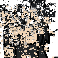 a pixelated image of a person 's head with a few letters missing