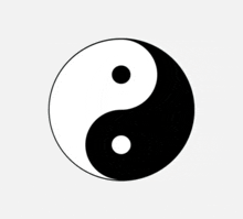 a black and white yin yang symbol with a small white dot in the middle