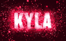 the word kyla is glowing in the dark against a red background