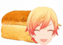 a loaf of bread next to a picture of a person with red hair .