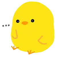 a cartoon drawing of a yellow chick with black eyes