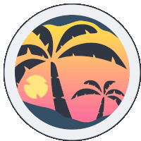 a sunset with palm trees in the foreground and the sun in the background