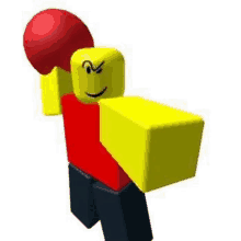 a roblox character is holding a red boxing glove in his hand .