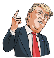 a cartoon drawing of donald trump pointing his finger up