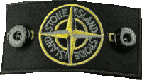 a black patch with a yellow stone island logo