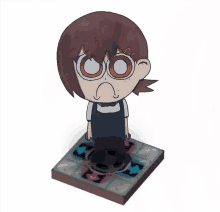 a drawing of a girl with glasses standing on a dance floor