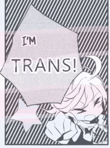 a drawing of a girl with the words i 'm trans written on it