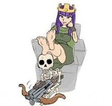 a woman in a crown is sitting on a throne next to a skeleton .