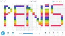 a screen shot of a song maker app with rainbow colored letters