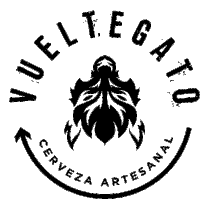 a logo for vueltegato cerveza artesanal with a bearded lion in the center