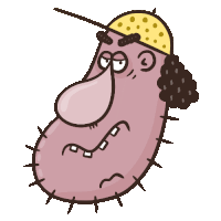 a cartoon drawing of a bacteria with a hat on