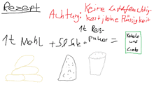 a drawing of a pyramid and a cup of powder with the word rezept at the top