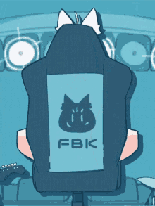 a cartoon of a person sitting in a chair with a fbk logo on it