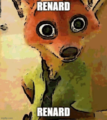 a cartoon of a fox with the word renard written on it