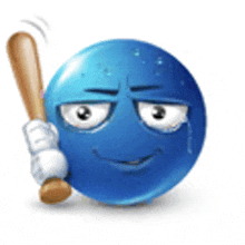 a blue smiley face is holding a baseball bat