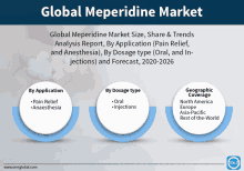 a poster titled global meperidine market with three circles on it