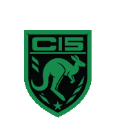 a green and black emblem with a kangaroo and the letters cis