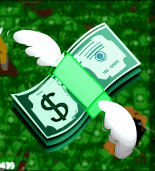 a cartoon drawing of a stack of money with a dollar sign on it