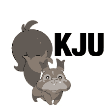 a cartoon of a squirrel with the word kju behind it