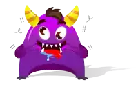 a purple monster with horns and a tongue hanging out