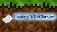 welcome to the server is written on a minecraft background