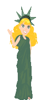 a cartoon of the statue of liberty with blonde hair