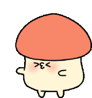 a cartoon drawing of a mushroom with a red cap and a face .