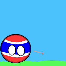 a cartoon drawing of a ball with a hammer coming out of it