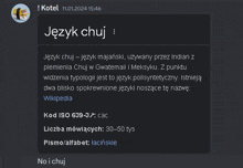 a screenshot of a page that says jezyk chuj on it