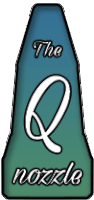 a blue and green logo for the q nozzle company