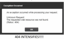 an exception occurred while processing your request and the requested web resource was not found