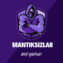 a purple logo with a man in a hood and the word mantiksizlar