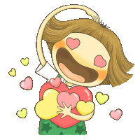 a cartoon of a girl holding a heart with hearts coming out of her eyes