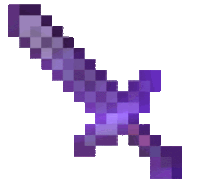 a purple pixel art sword with a white background .